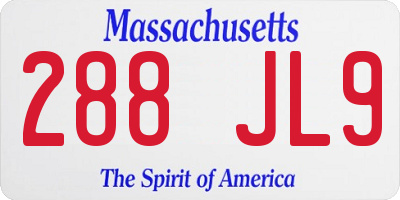 MA license plate 288JL9