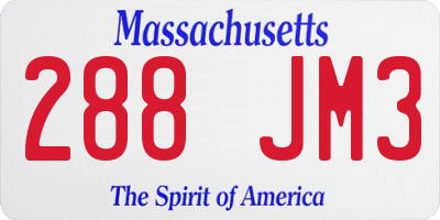 MA license plate 288JM3