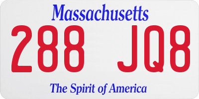MA license plate 288JQ8