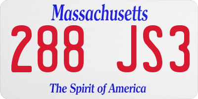 MA license plate 288JS3