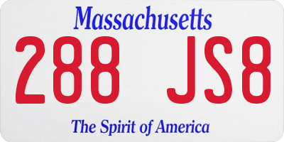 MA license plate 288JS8