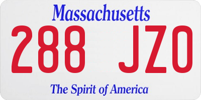 MA license plate 288JZ0