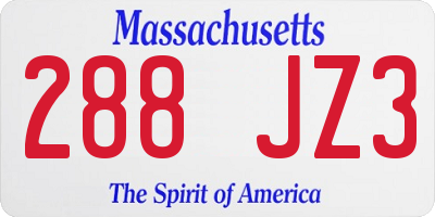 MA license plate 288JZ3
