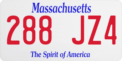 MA license plate 288JZ4