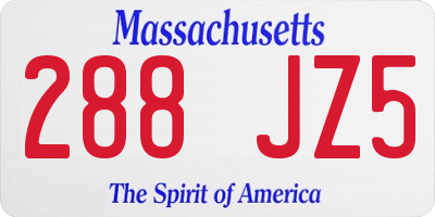 MA license plate 288JZ5