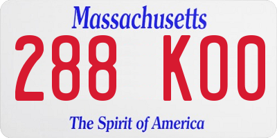 MA license plate 288KO0