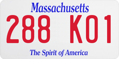 MA license plate 288KO1