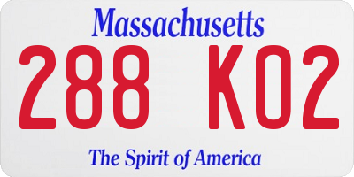 MA license plate 288KO2