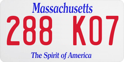 MA license plate 288KO7