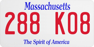 MA license plate 288KO8