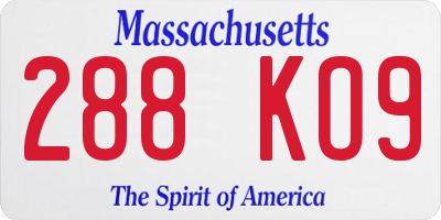 MA license plate 288KO9