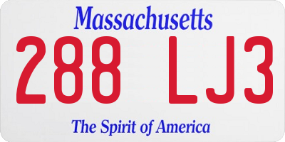 MA license plate 288LJ3