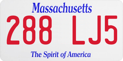 MA license plate 288LJ5
