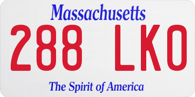 MA license plate 288LK0