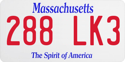 MA license plate 288LK3