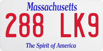 MA license plate 288LK9
