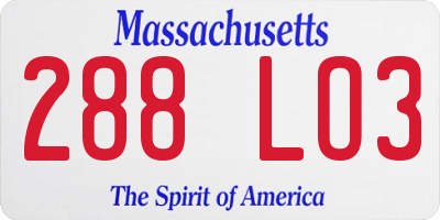 MA license plate 288LO3