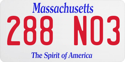 MA license plate 288NO3