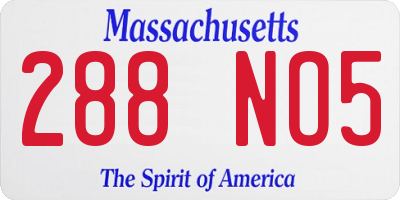 MA license plate 288NO5
