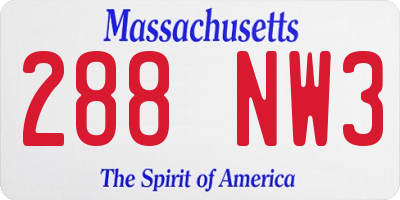 MA license plate 288NW3