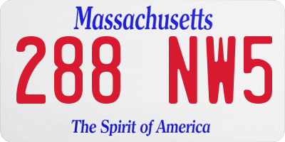 MA license plate 288NW5