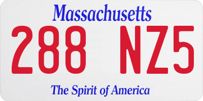 MA license plate 288NZ5