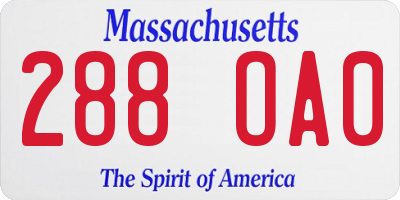 MA license plate 288OA0