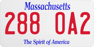 MA license plate 288OA2