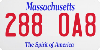 MA license plate 288OA8