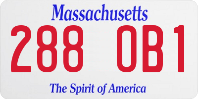 MA license plate 288OB1