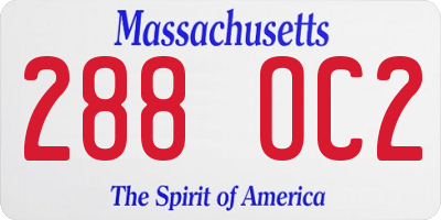 MA license plate 288OC2