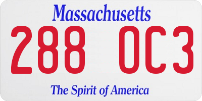 MA license plate 288OC3