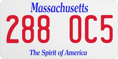 MA license plate 288OC5