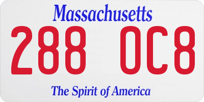 MA license plate 288OC8