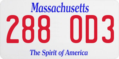 MA license plate 288OD3