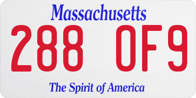 MA license plate 288OF9