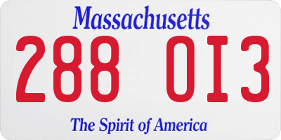MA license plate 288OI3
