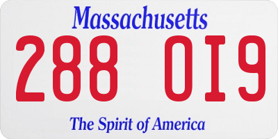 MA license plate 288OI9
