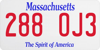 MA license plate 288OJ3