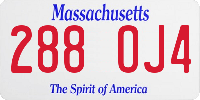 MA license plate 288OJ4