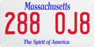 MA license plate 288OJ8