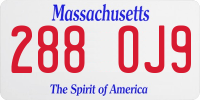 MA license plate 288OJ9
