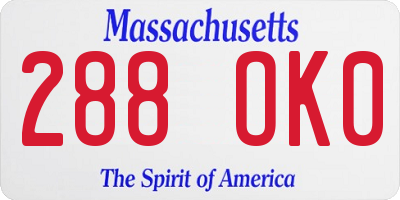 MA license plate 288OK0