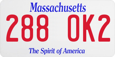 MA license plate 288OK2