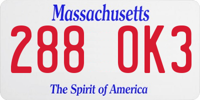 MA license plate 288OK3