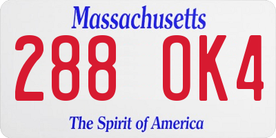 MA license plate 288OK4