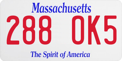 MA license plate 288OK5