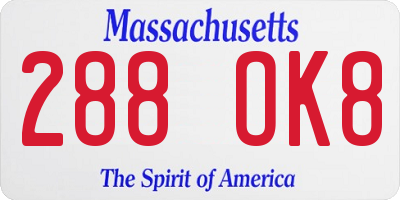 MA license plate 288OK8