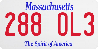 MA license plate 288OL3