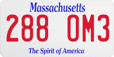 MA license plate 288OM3